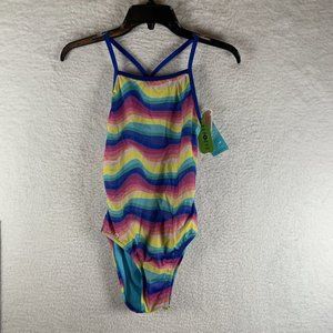 Speedo Swimsuit Women's 32 Multicolor Rainbow Wave Square Neck One‎ Piece 8068
